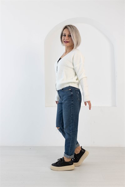 9117 SELANİK ÖRGÜ TAŞ DÜĞME HIRKA