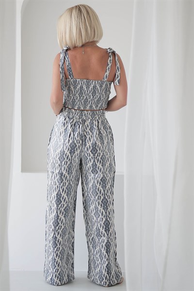 9154 DESENLİ SATEN CROP PANTOLON TAKIM