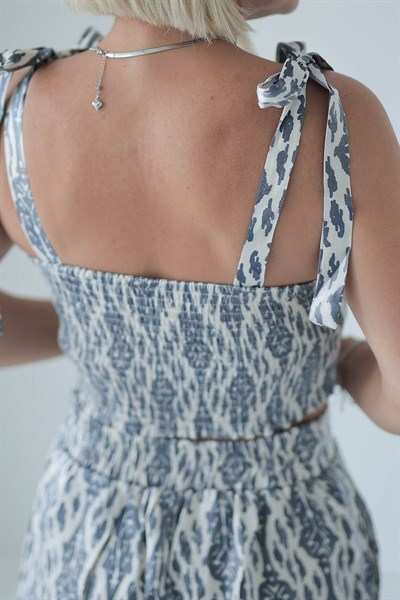 9154 DESENLİ SATEN CROP PANTOLON TAKIM