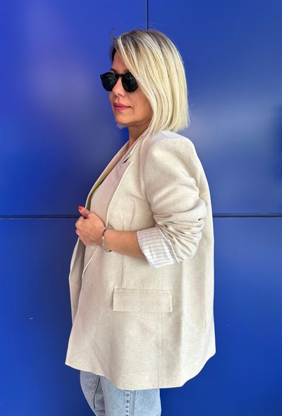 9158 ÇİZGİLİ ASTARLI KETEN BLAZER CEKET
