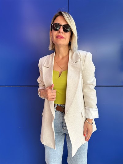 9158 ÇİZGİLİ ASTARLI KETEN BLAZER CEKET