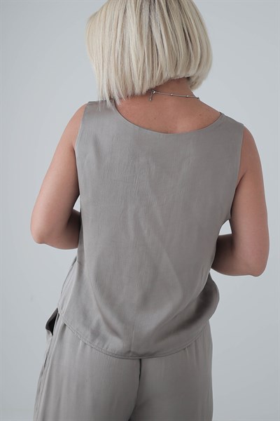 9161 SATEN KOLSUZ BLUZ PANTOLON TAKIM