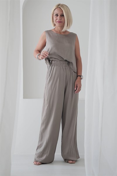 9161 SATEN KOLSUZ BLUZ PANTOLON TAKIM