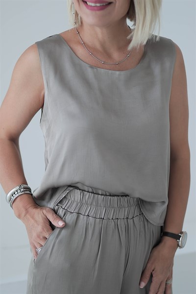9161 SATEN KOLSUZ BLUZ PANTOLON TAKIM