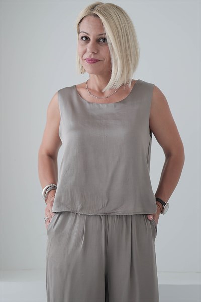 9161 SATEN KOLSUZ BLUZ PANTOLON TAKIM