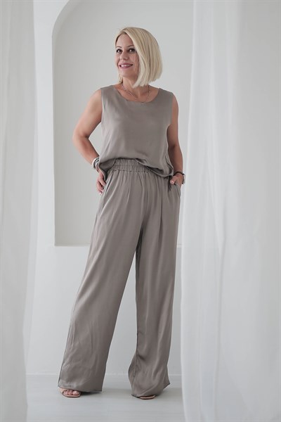 9161 SATEN KOLSUZ BLUZ PANTOLON TAKIM