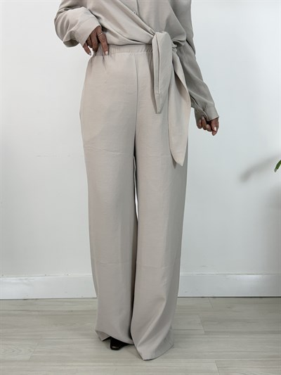 9267 Bel Bağlama Detay Gömlekli, Palazzo Pantolonlu Tensel Takım