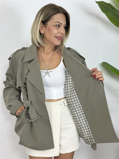 9587 PELERİNLİ, KUŞAKLI, YAKALI, ARA BOY TRENÇ