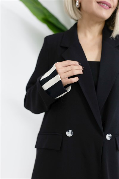 9616 MANŞET VE SIRT SATEN ÇİZGİLİ GÖMLEK GARNİLİ TASARIM BLAZER CEKET