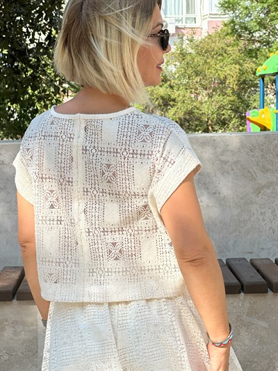 9711 DANTEL, BİSİKLET YAKA, CROP BLUZ