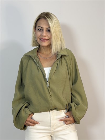 9801 Dik Yaka, Fermuarlı, Astarlı, Modal, Bomber Ceket