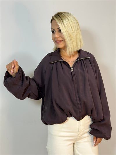 9801 Dik Yaka, Fermuarlı, Astarlı, Modal, Bomber Ceket