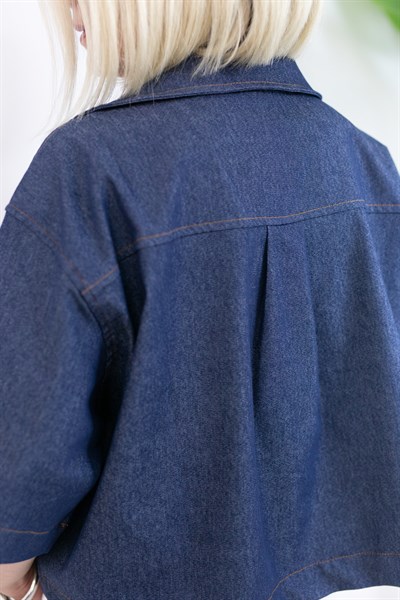 9878 KISA KOL, YAKALI, CEP DETAY, CROP JEAN BLUZ