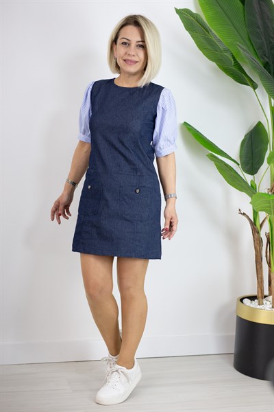 9903 KOL POPLİN DETAY, CEPLİ, JEAN ELBİSE