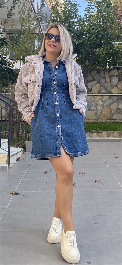 KISA KOL BEL OTURTMA JEAN ELBİSE 286