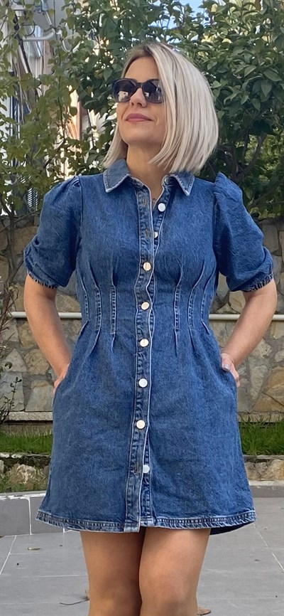 KISA KOL BEL OTURTMA JEAN ELBİSE 286