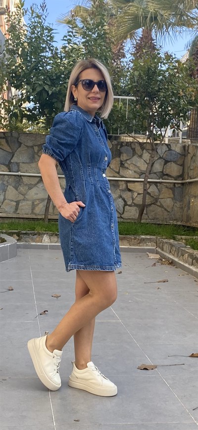 KISA KOL BEL OTURTMA JEAN ELBİSE 286