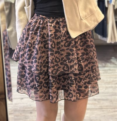 LEOPAR ŞİFON KATLI ETEK