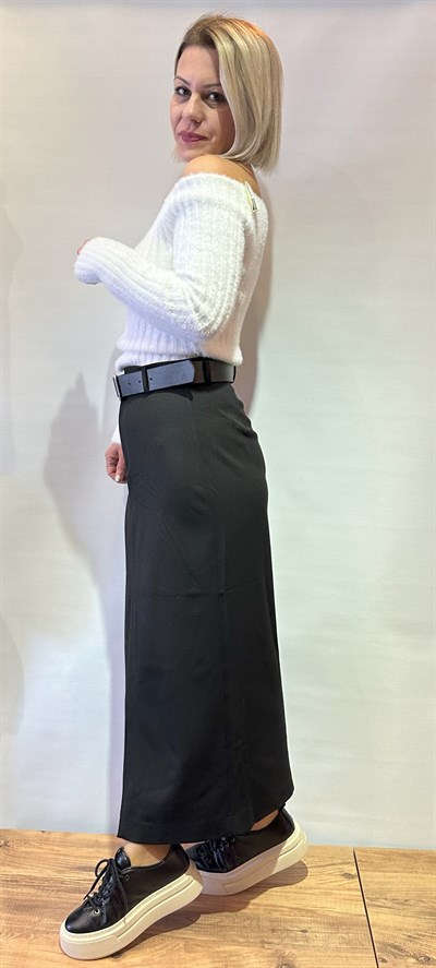 ÖN YIRTMAÇLI KEMERLİ MAXİ BOY ETEK 3006