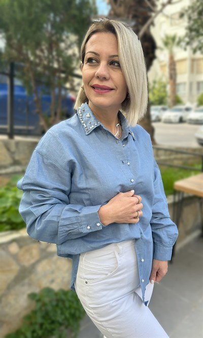 PAMUKLU KUMAŞ YAKA İNCİLİ GÖMLEK 022