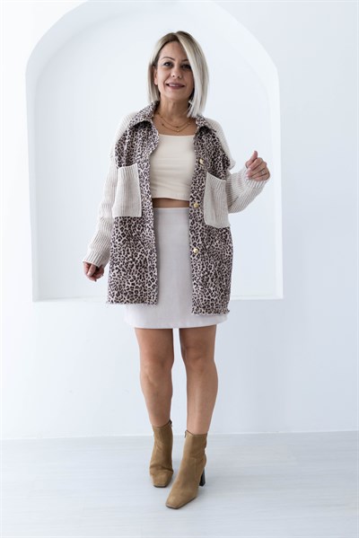 RVD LEOPAR GARNİ ÖN CEP DETAY HIRKA