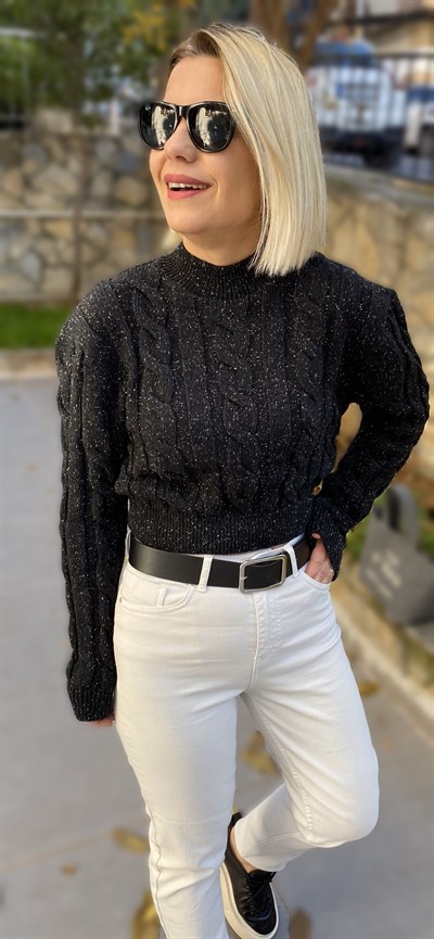 YARIM BALIKÇI KIRÇILLI CROP SAÇ ÖRGÜ TRİKO 5998