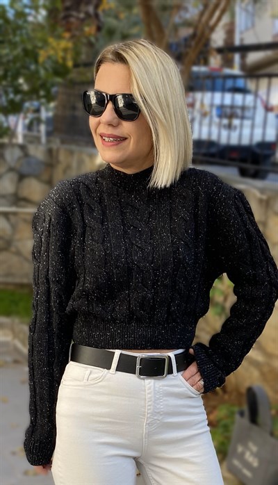 YARIM BALIKÇI KIRÇILLI CROP SAÇ ÖRGÜ TRİKO 5998