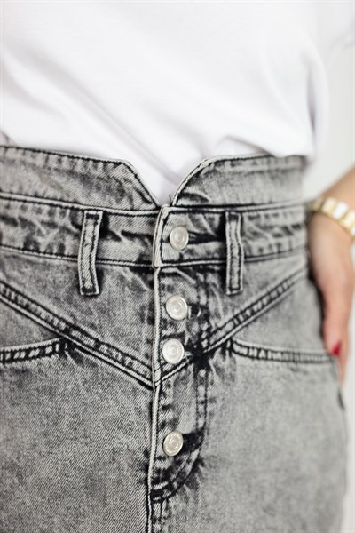 ZR 6840 BEL DETAYLI, DÜĞMELİ, YIKAMALI JEAN ETEK