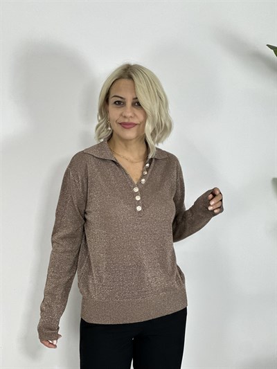 ZR65 POLO YAKA, DÜĞME DETAY, SİMLİ BLUZ