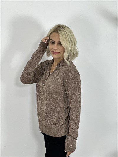 ZR65 POLO YAKA, DÜĞME DETAY, SİMLİ BLUZ