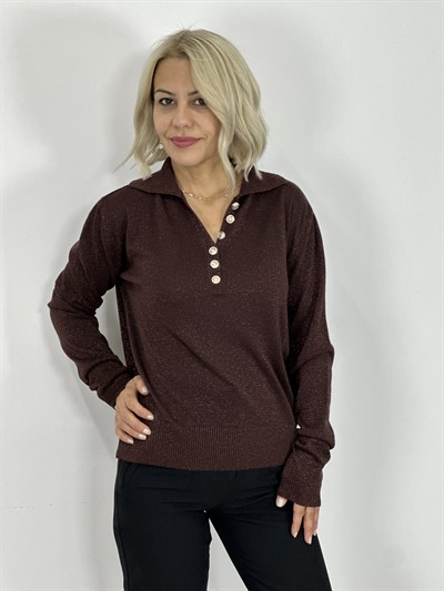ZR65 POLO YAKA, DÜĞME DETAY, SİMLİ BLUZ