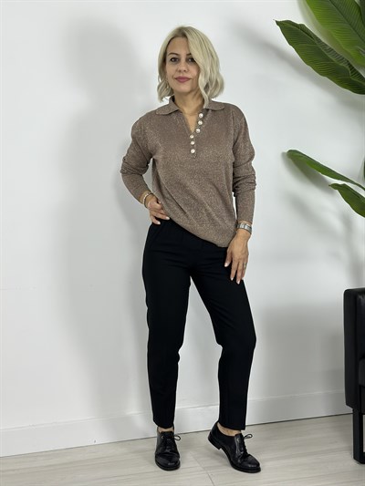 ZR65 POLO YAKA, DÜĞME DETAY, SİMLİ BLUZ