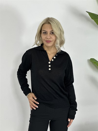 ZR65 POLO YAKA, DÜĞME DETAY, SİMLİ BLUZ