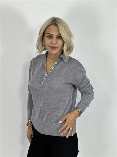 ZR65 POLO YAKA, DÜĞME DETAY, SİMLİ BLUZ