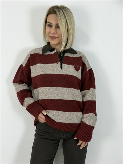 ZR95 POLO YAKA, KALP NAKIŞ, ÇİZGİLİ TRİKO