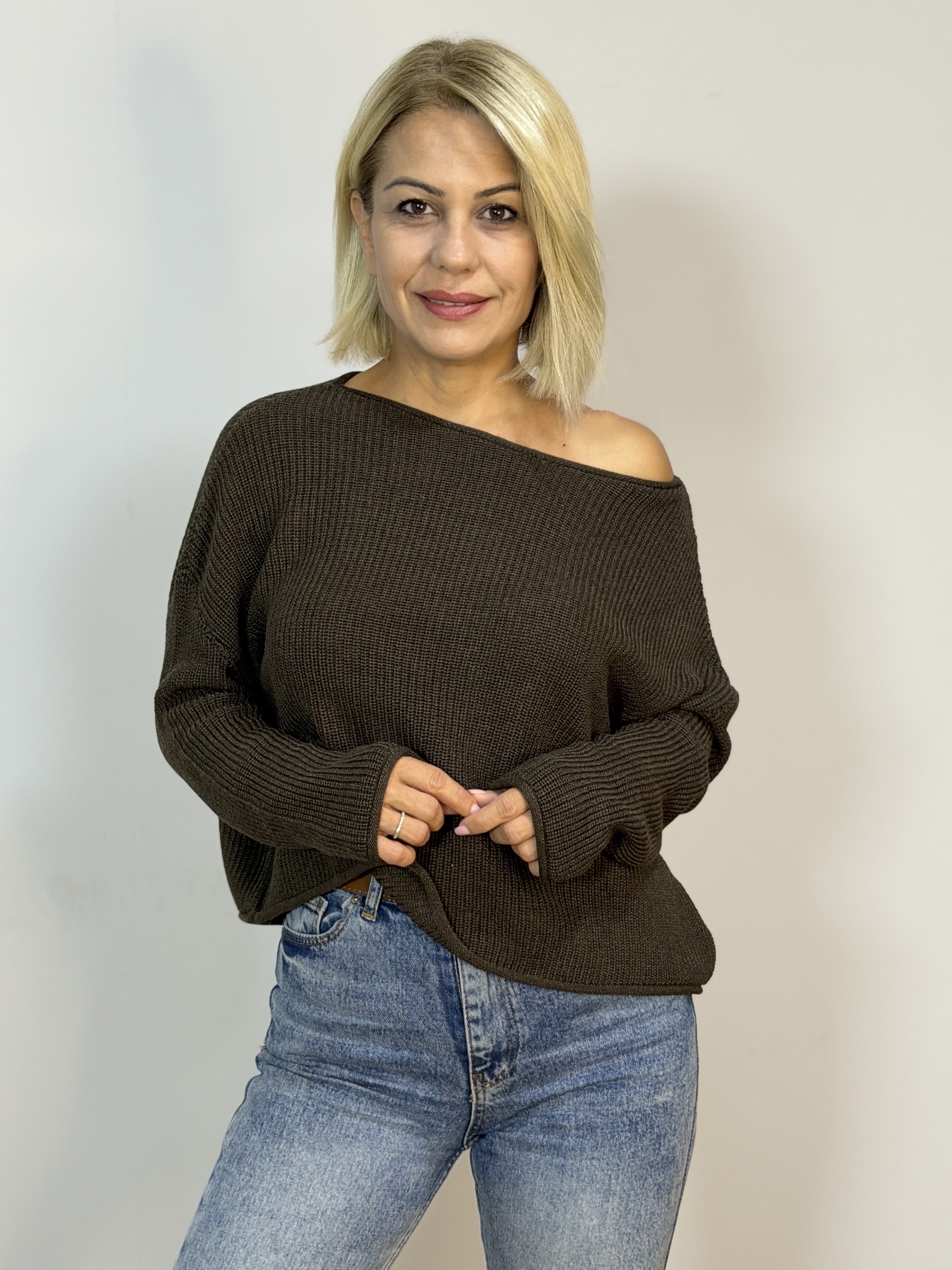 1112 Sosis Kayık Yaka Merserize Triko