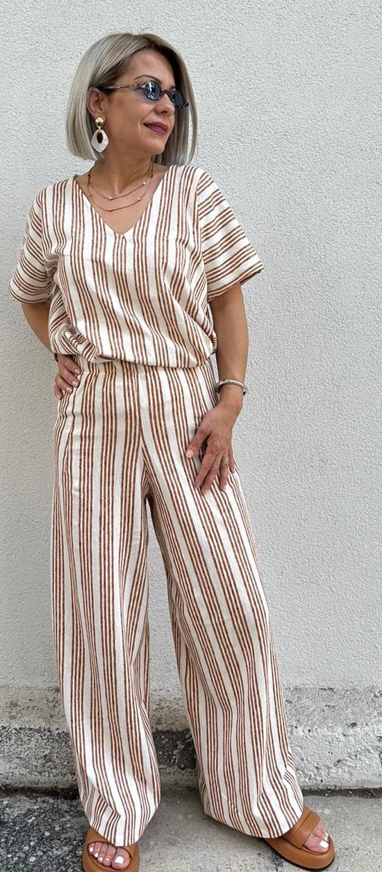 372 İPK MÜSLİN ÇİZGİLİ ÜSTÜ KISA KOL PANTOLON TAKIM