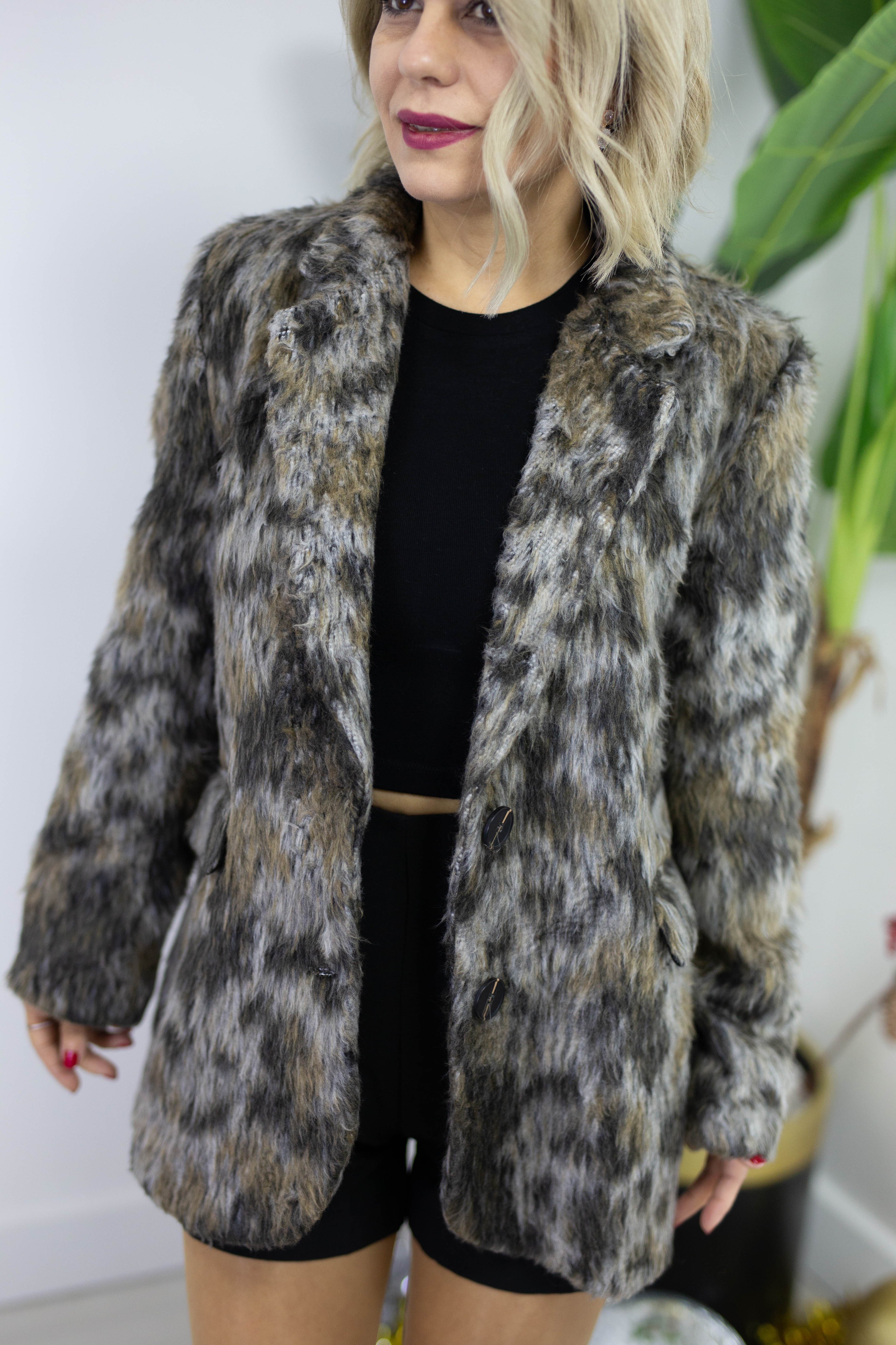 6204 DESENLİ, TÜYLÜ, TEK DÜĞME BLAZER CEKET