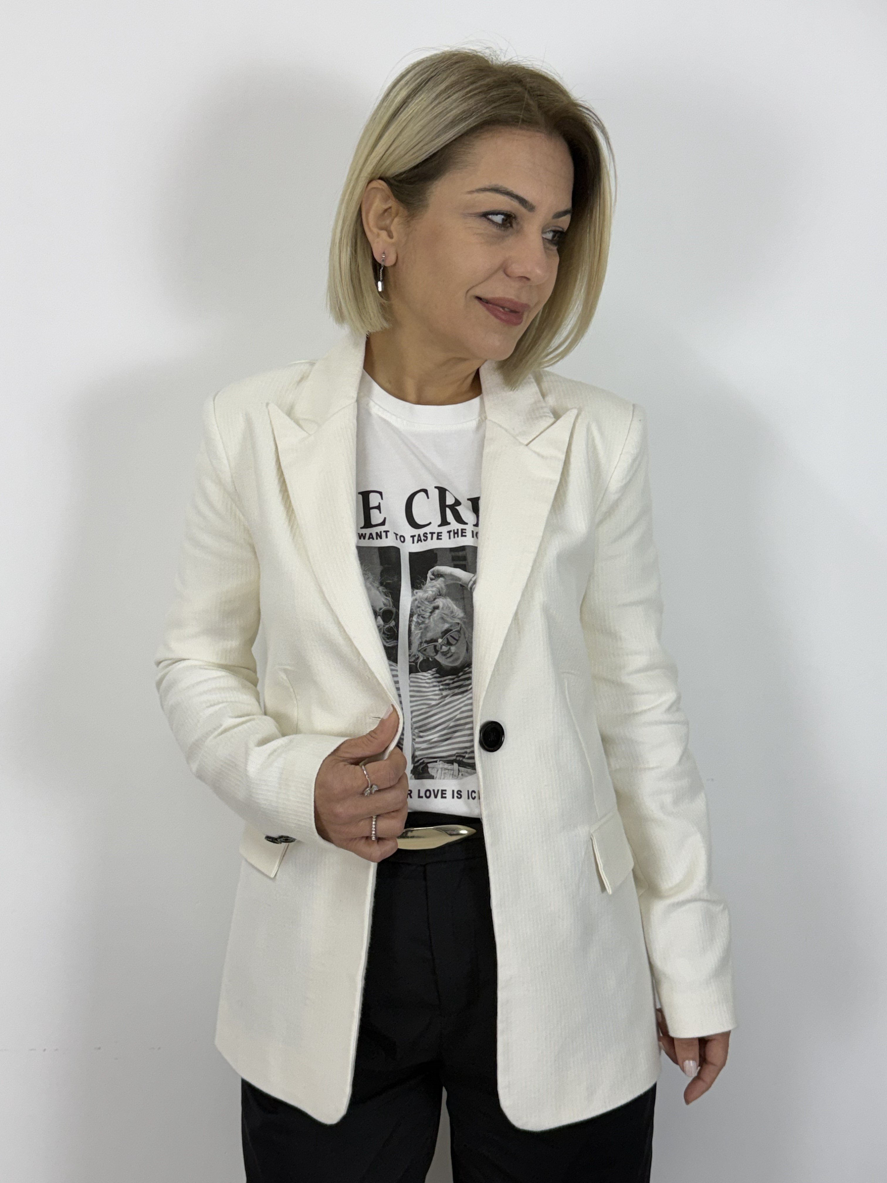 6249 Bel Oturtmalı, Dokulu, Tek Düğme Blazer Ceket
