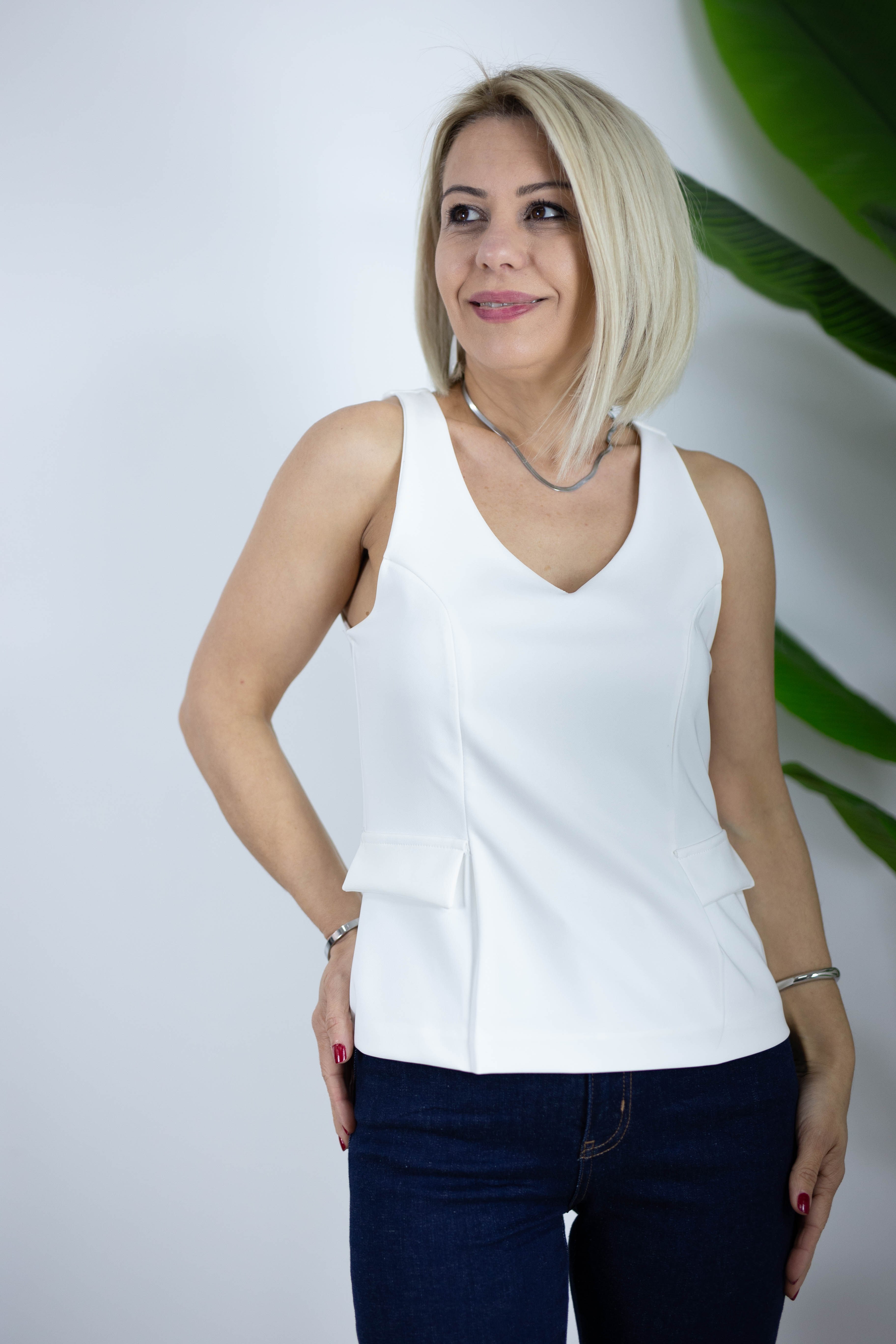 7093 V YAKA, KOLSUZ, BEL OTURTMALI BLUZ