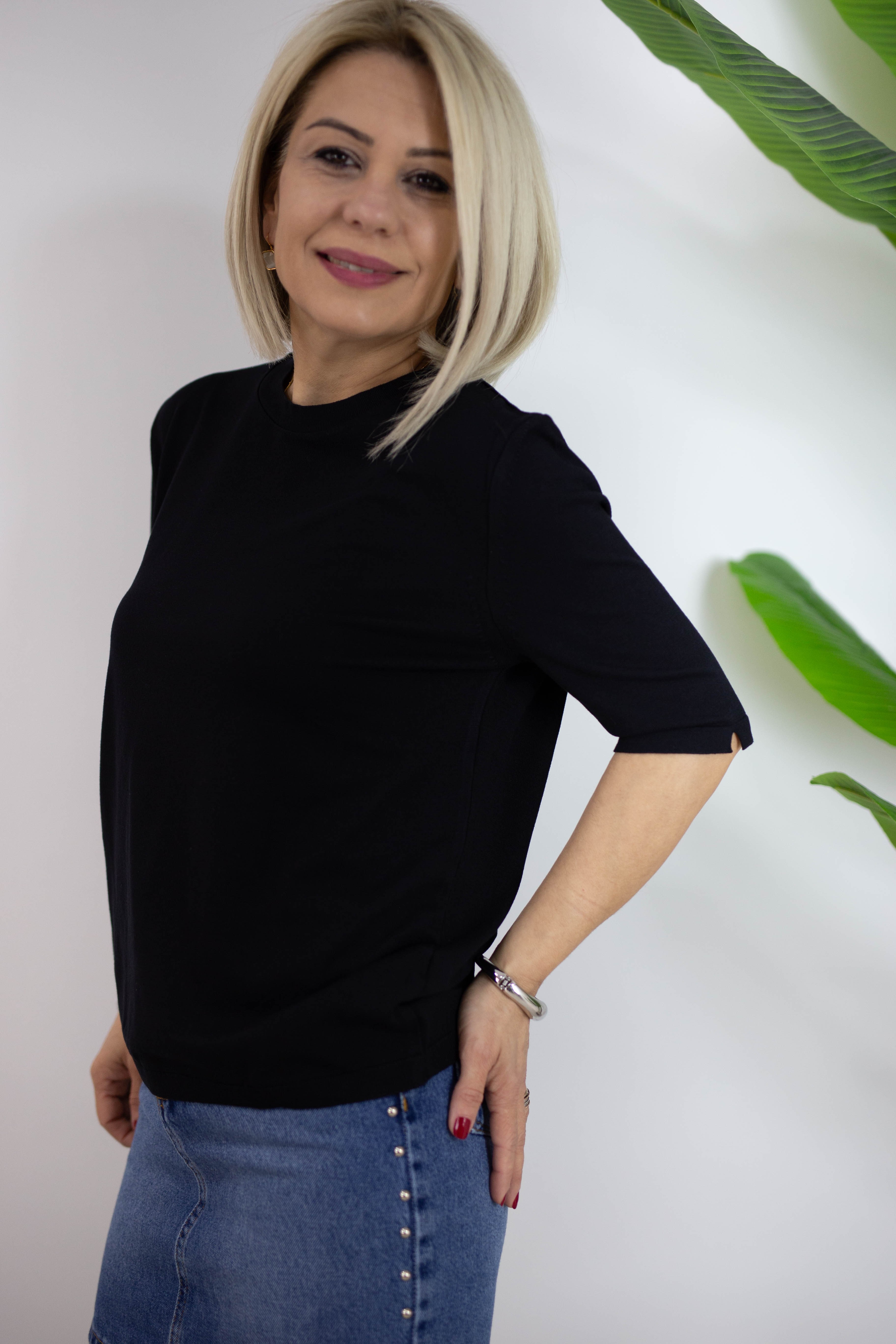 731 BİSİKLET YAKA, ARKA DAMLA DETAY, MERSERİZE BLUZ