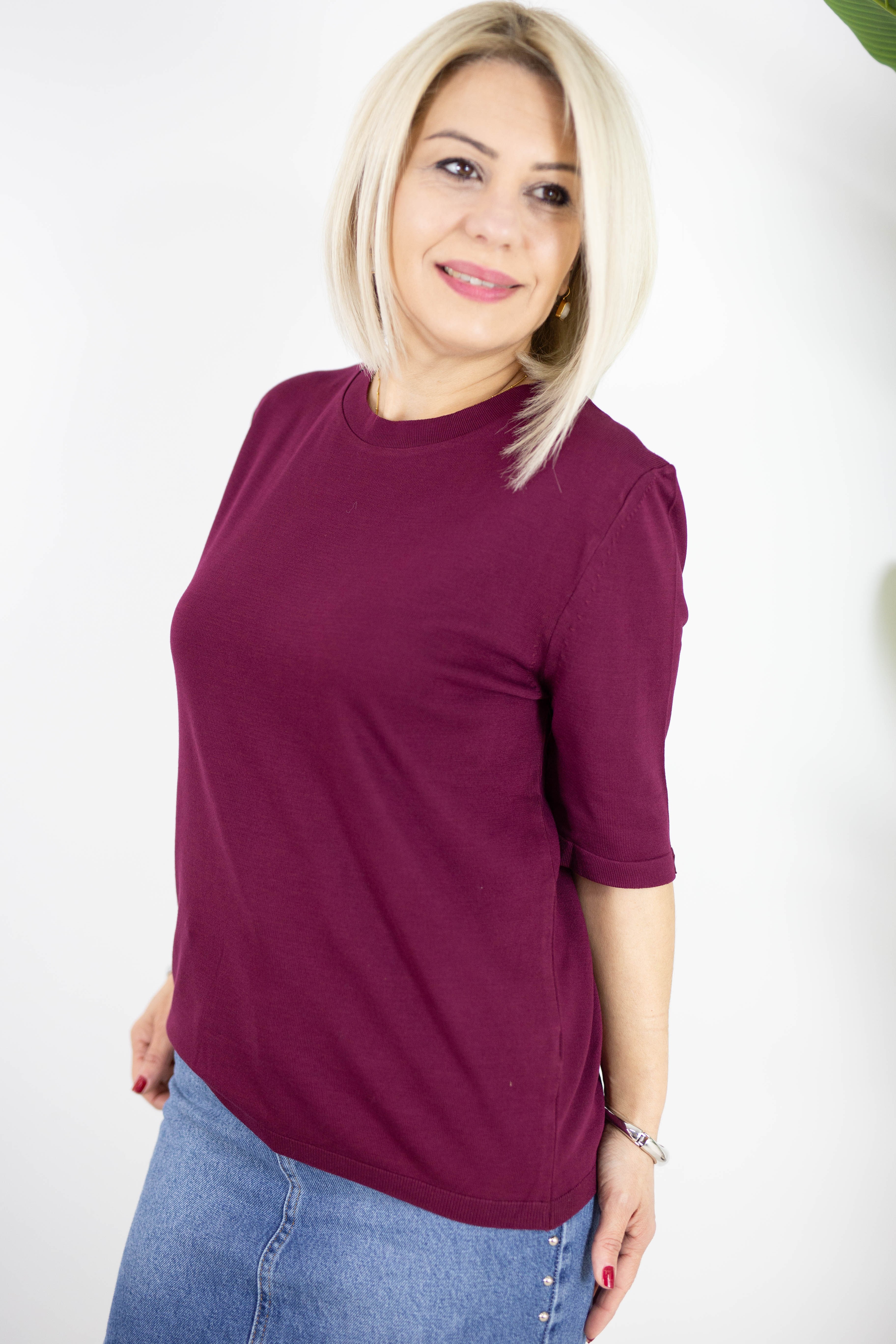 731 BİSİKLET YAKA, ARKA DAMLA DETAY, MERSERİZE BLUZ