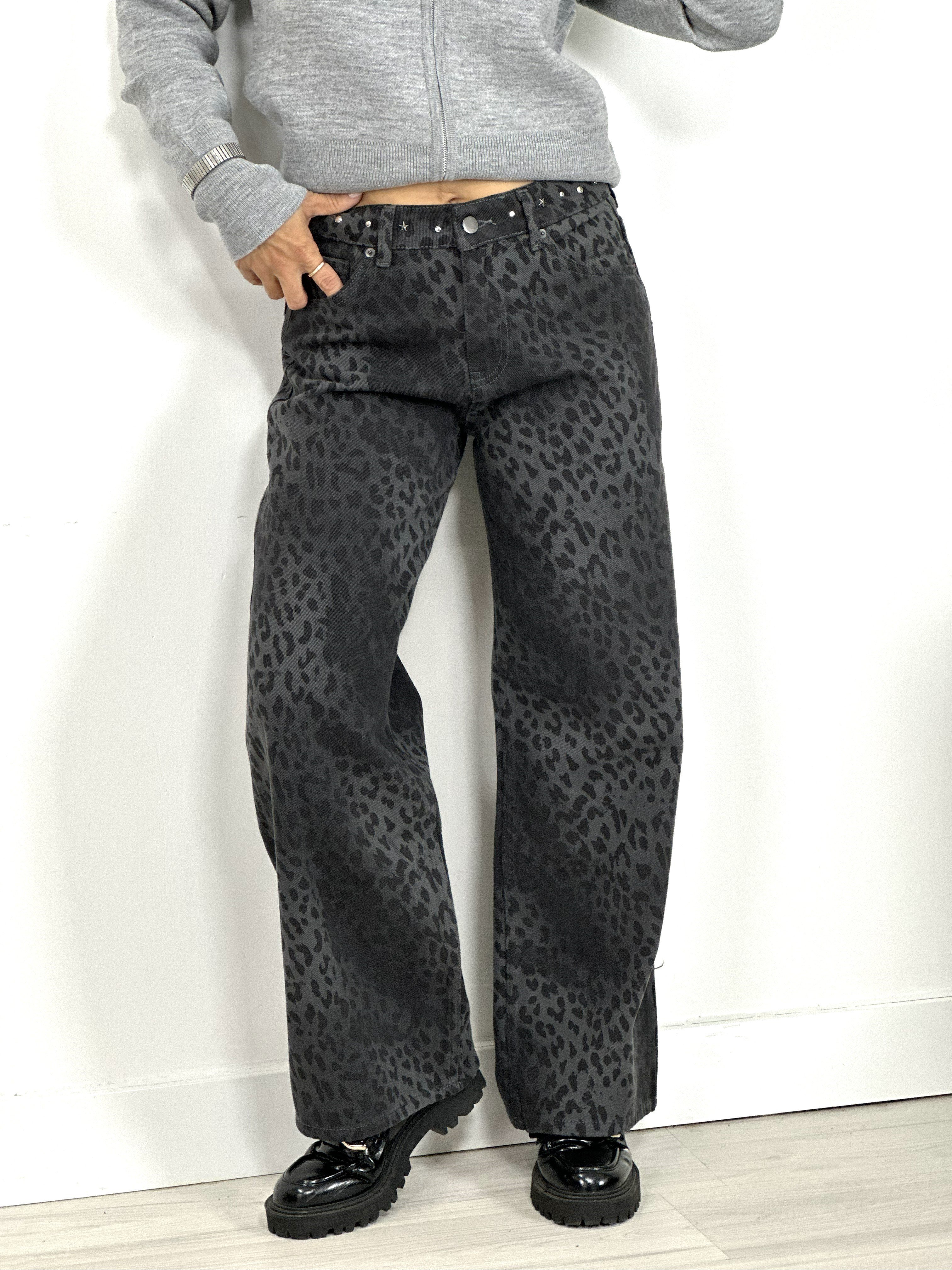 7639 BEL VE CEP TROKLU WİDE LEG LEOPAR DESEN PANTOLON