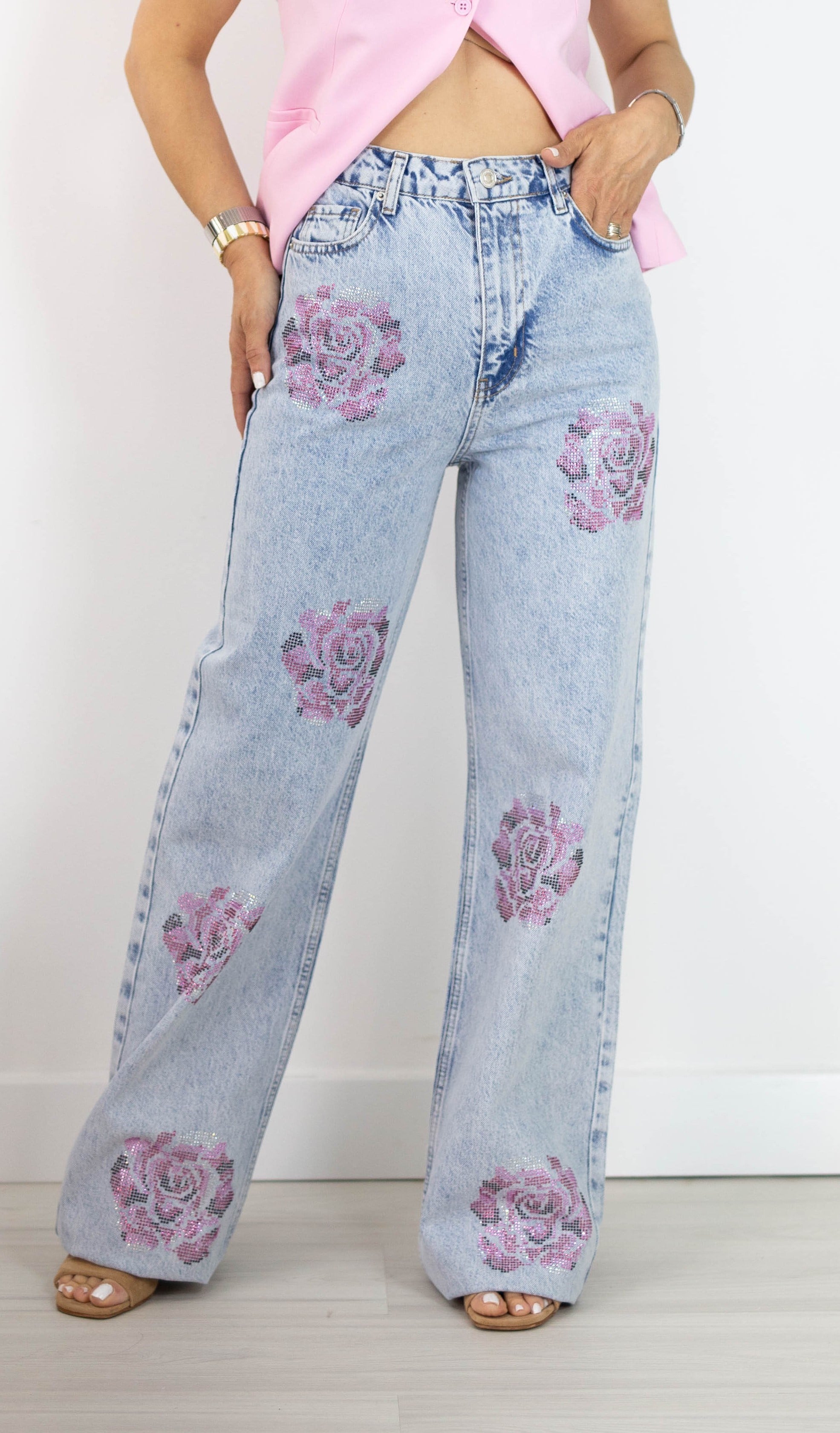 7937 WIDE LEG, SIVAMA GÜL TAŞ DETAYLI JEAN