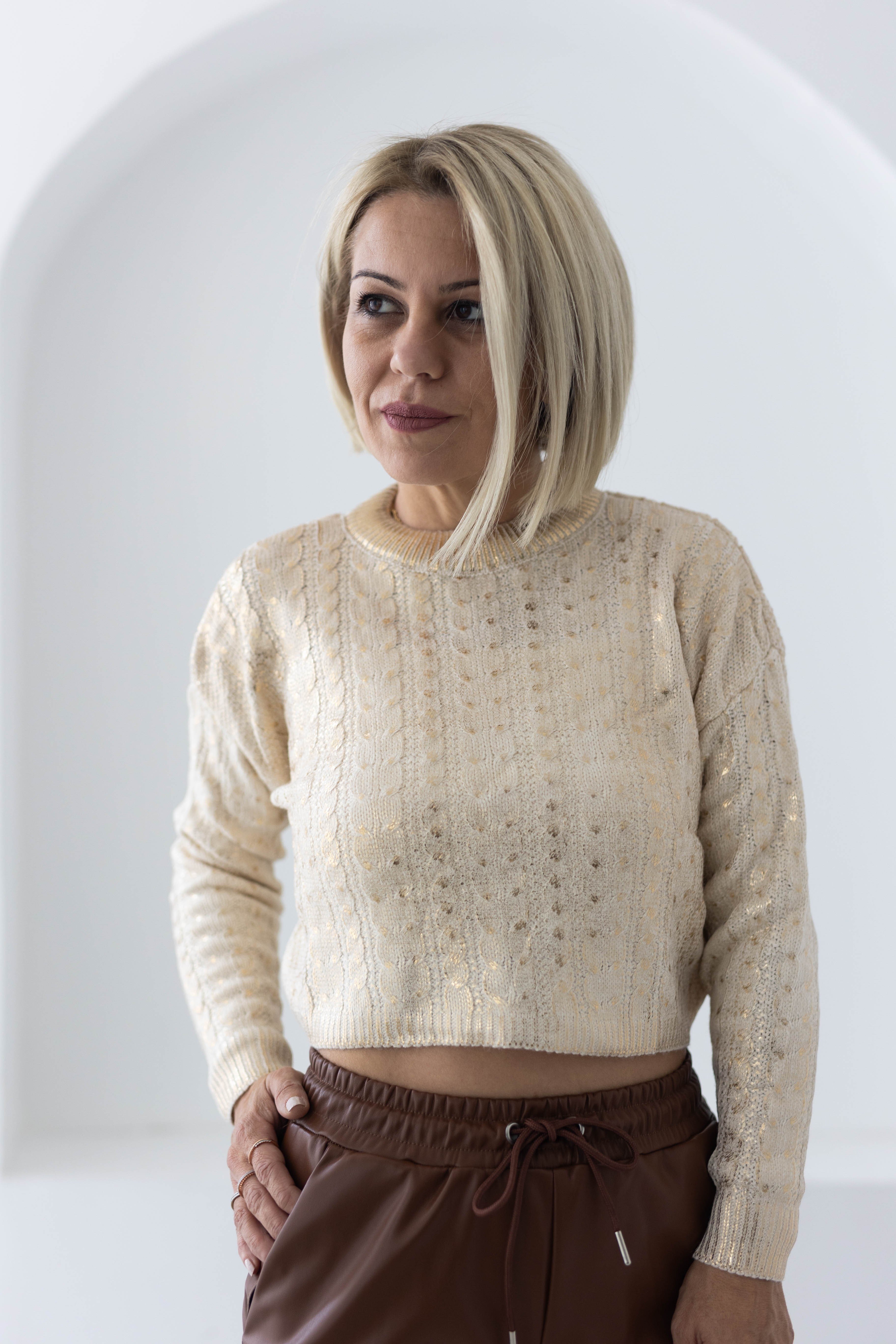 8038 SAÇ ÖRGÜ, VARAKLI, CROP MERSERİZE TRİKO