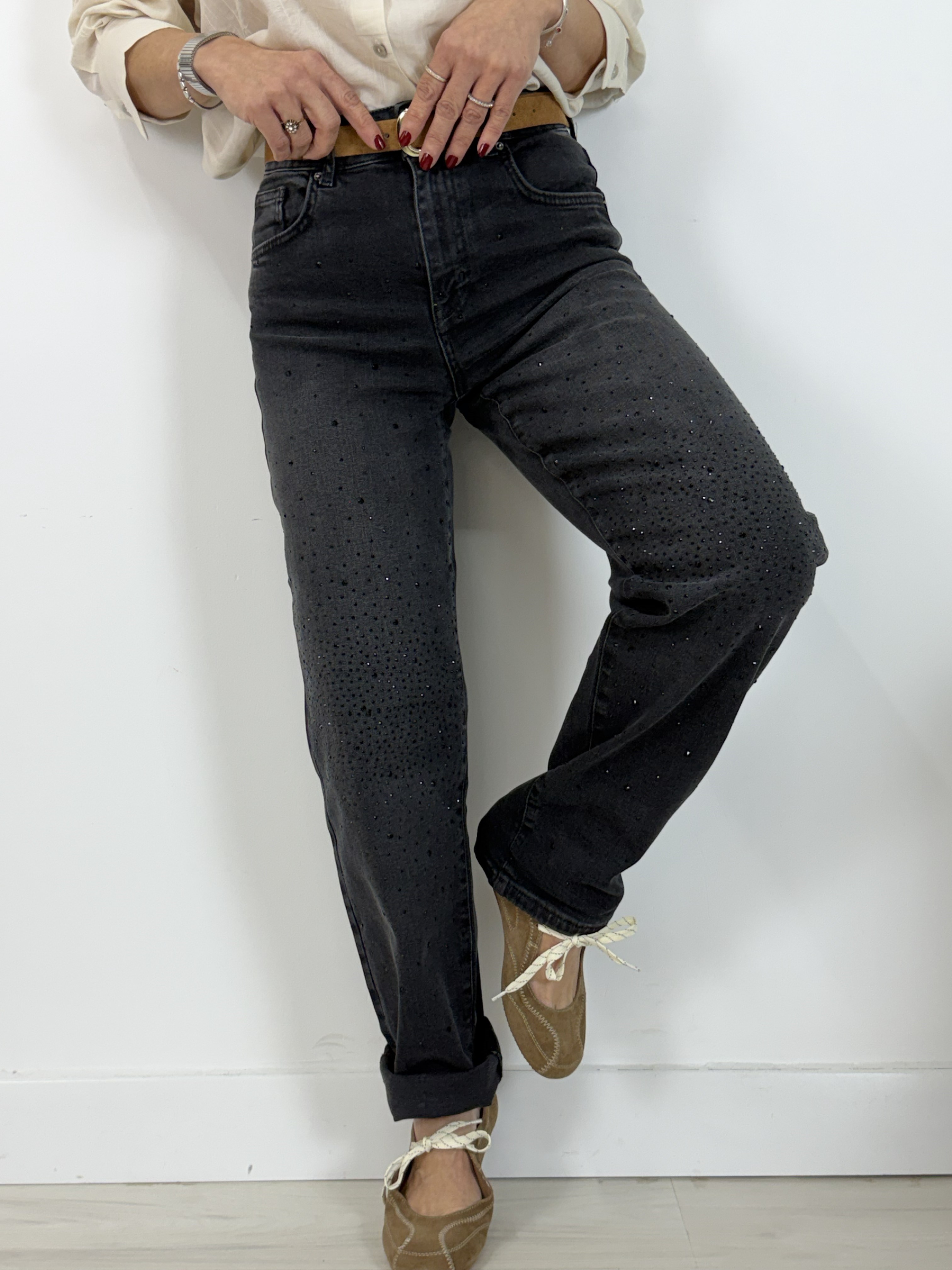 8117 Taşlı, Mom Fit, Parla Jean Pantolon