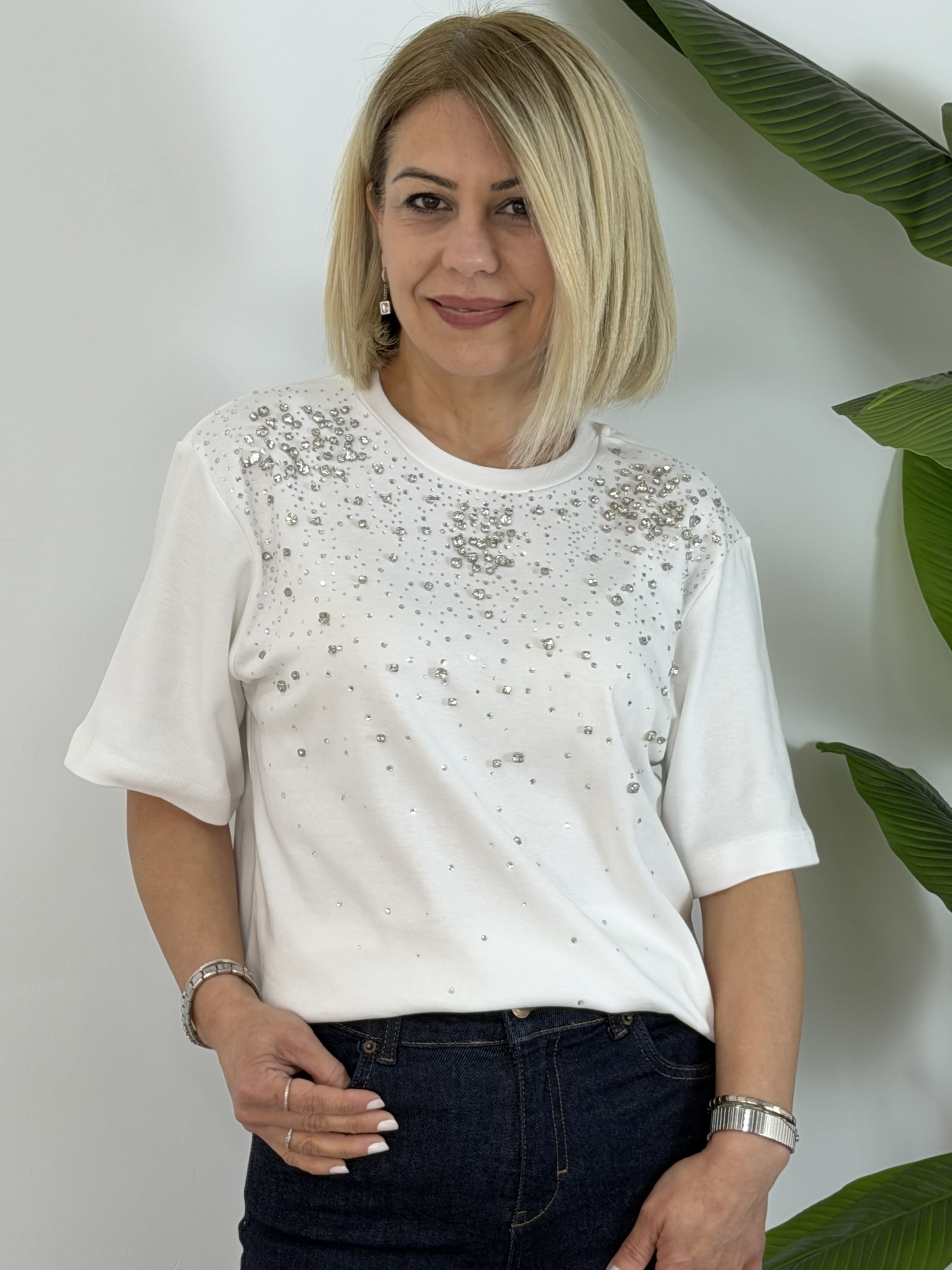 8202 Taş Detaylı, Bisiklet Yaka Tshirt