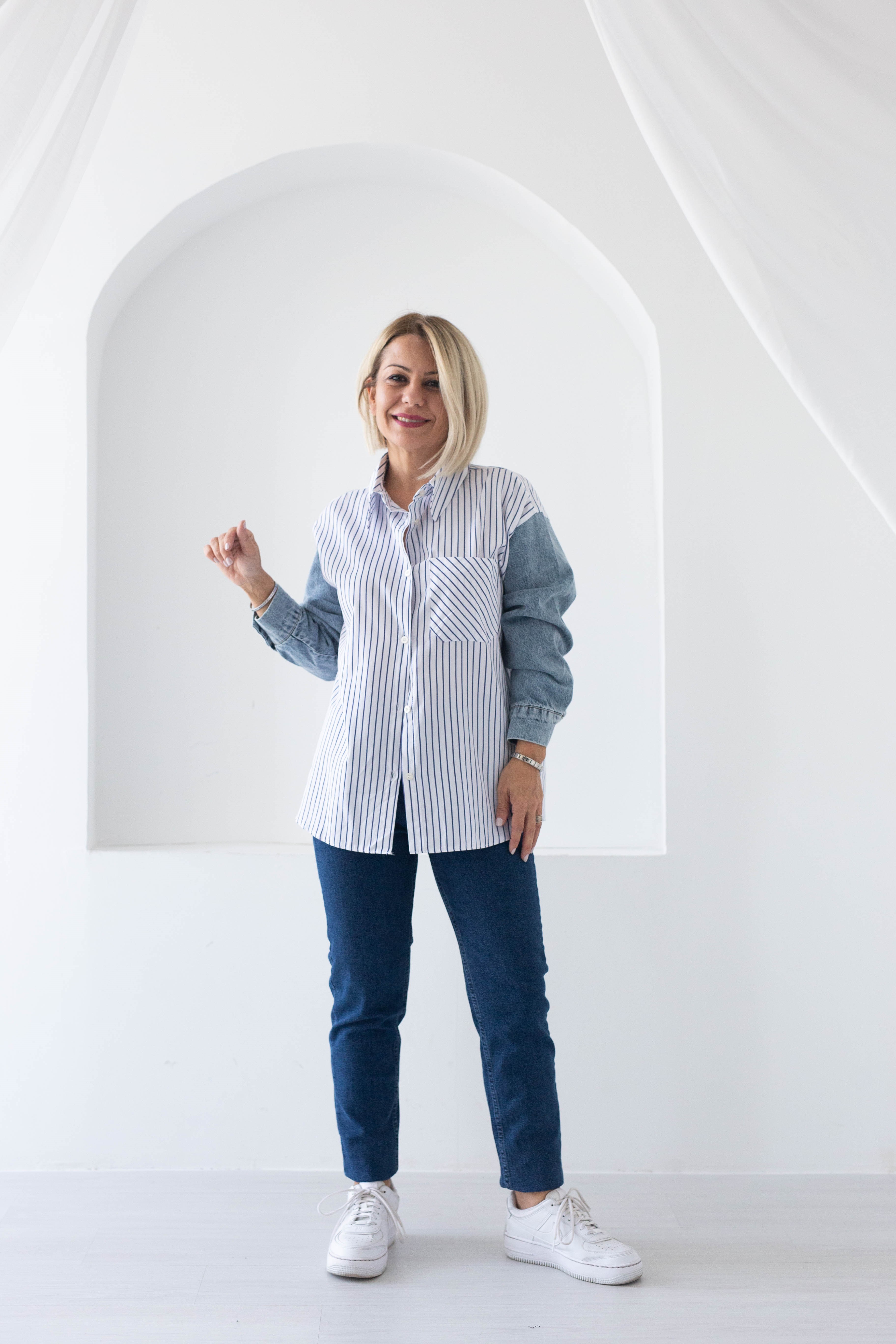 9031 KOLLARI JEAN GARNİ ÇİZGİLİ GÖMLEK