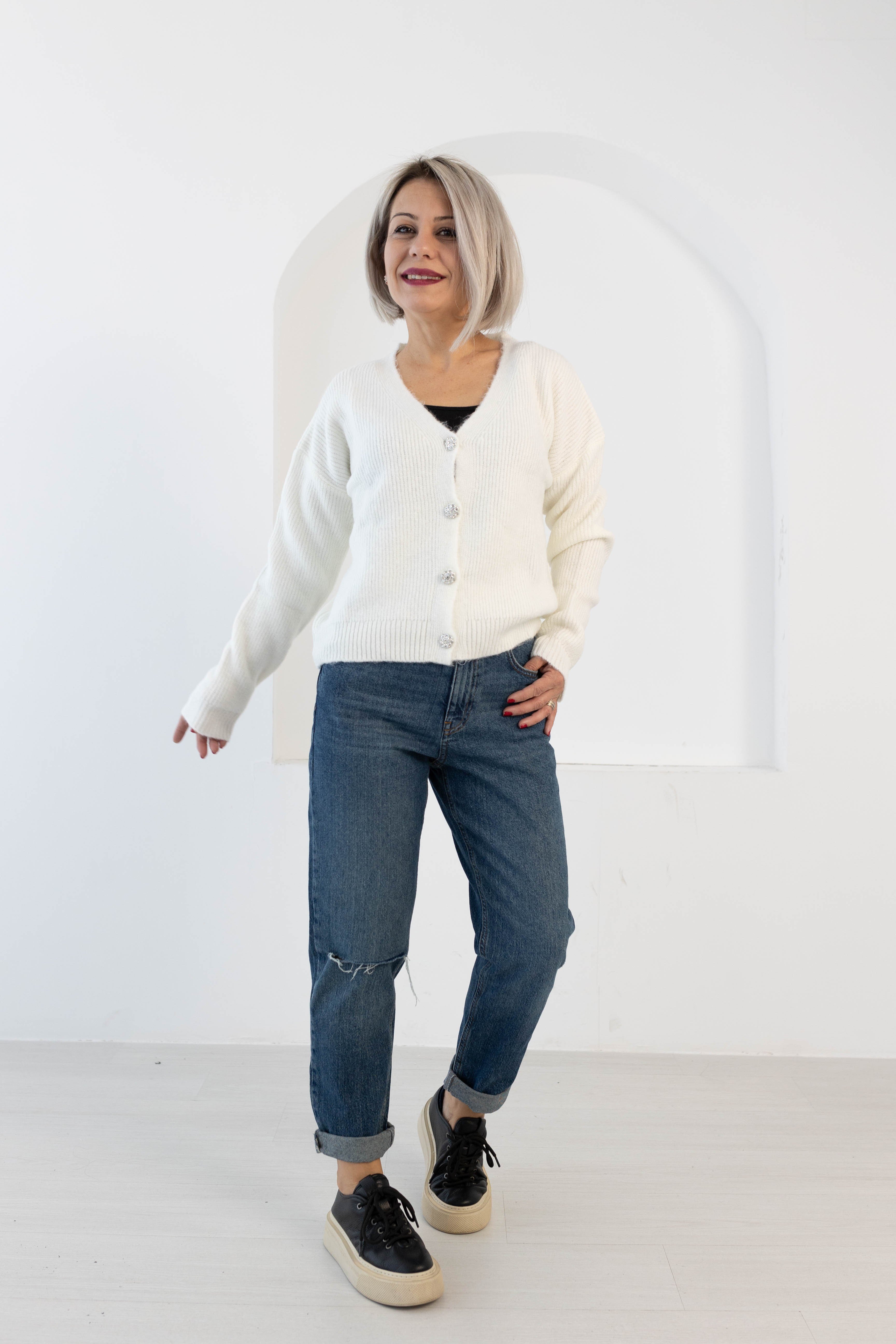 9117 SELANİK ÖRGÜ TAŞ DÜĞME HIRKA