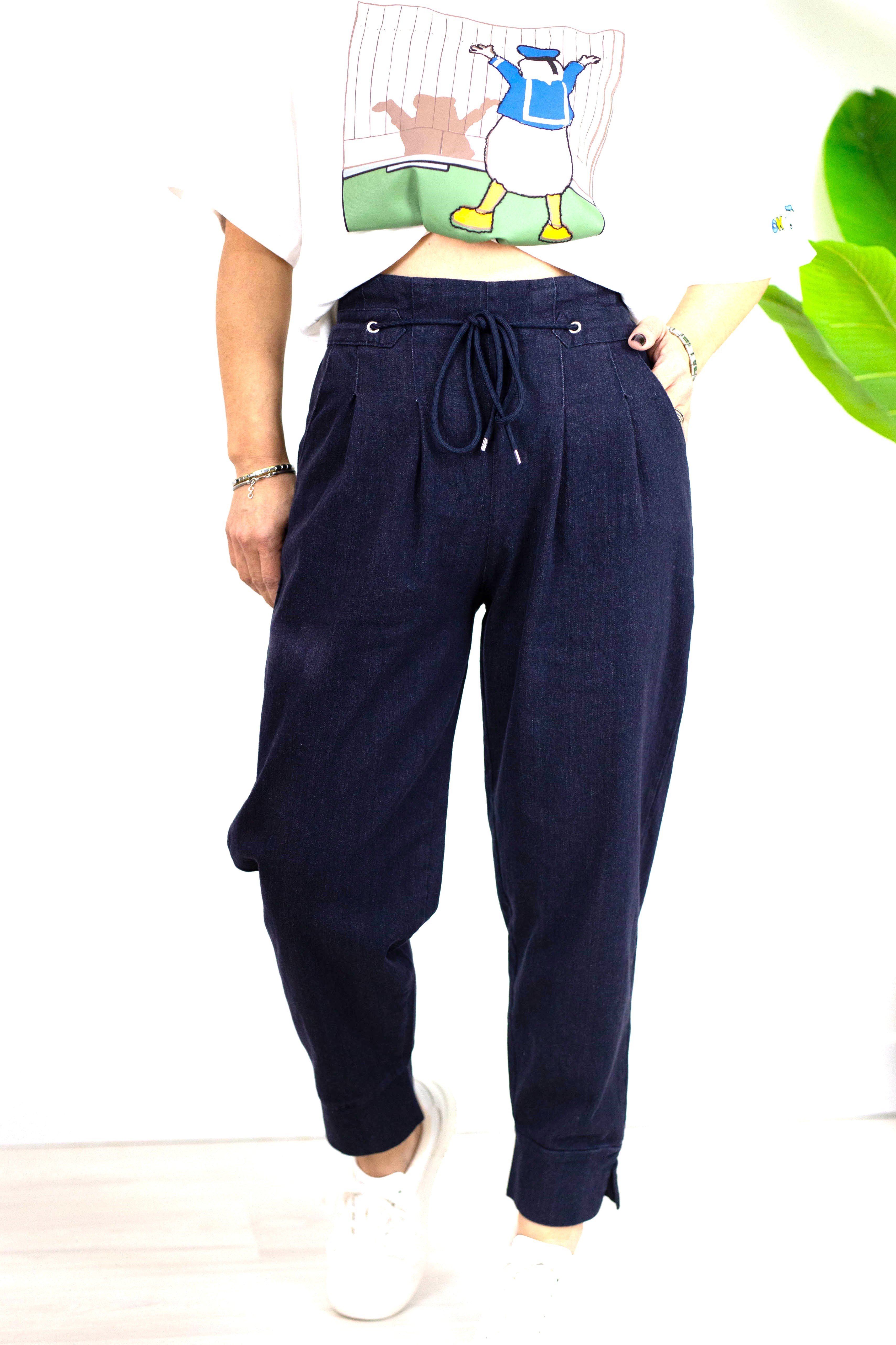 9727 BEL LASTİKLİ, PİLELİ, BAĞCIKLI BALON JEAN PANTOLON